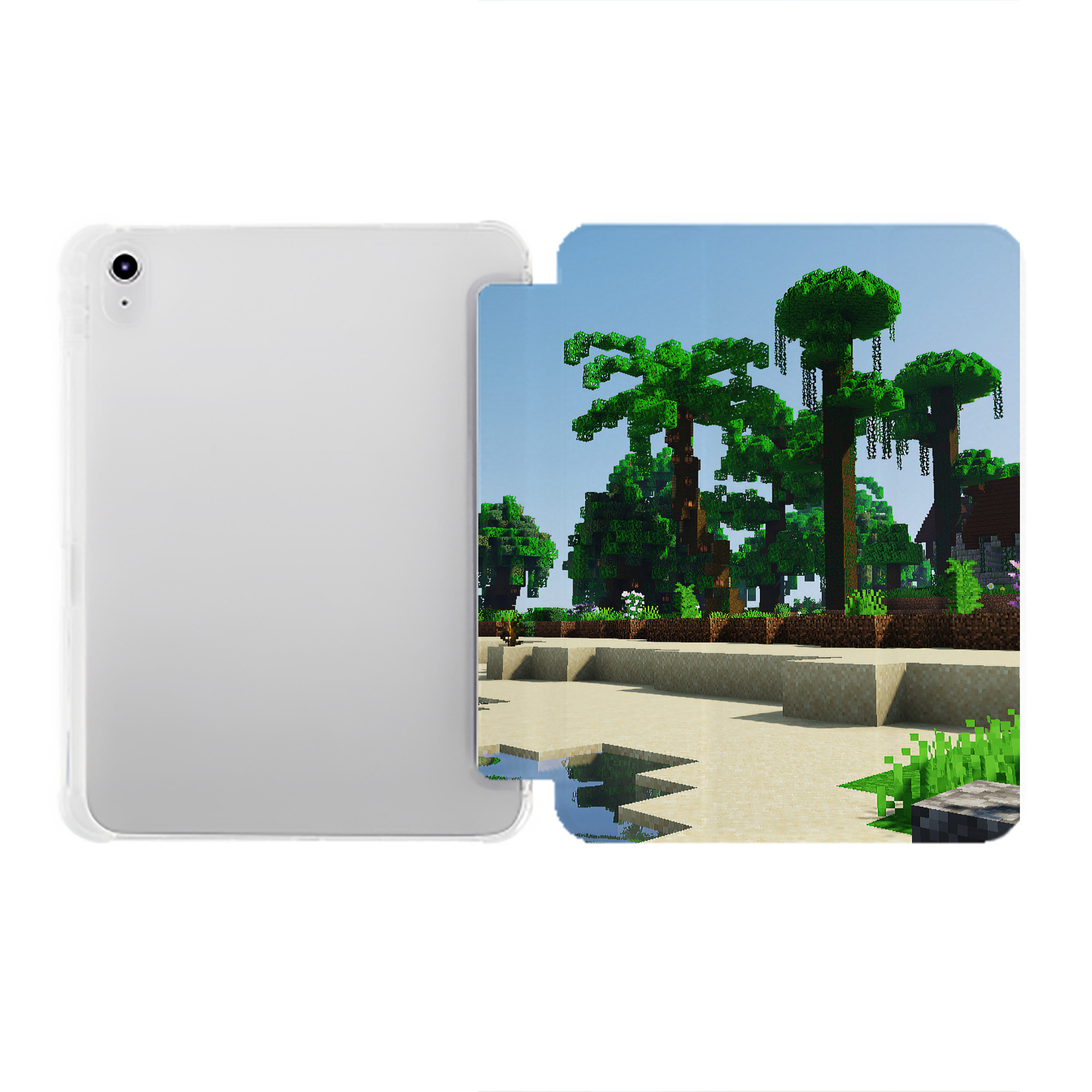 （画像用） マインクラフト ブロックの世界 Minecraft MC Block world IPad ケース ペン収納付き 三つ折りスタンド PUレザー×シリコン 対応機種9.5/10.5/10.9インチ